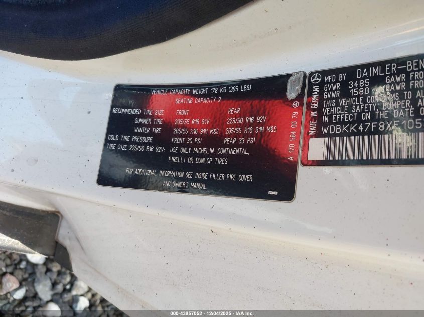 1999 Mercedes-Benz Slk 230 Kompressor VIN: WDBKK47F8XF105315 Lot: 43857052