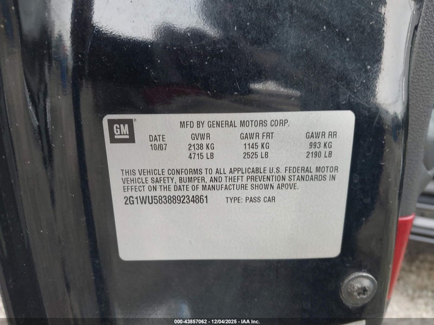 2G1WU583889234861 2008 CHEVROLET IMPALA photo no. 9