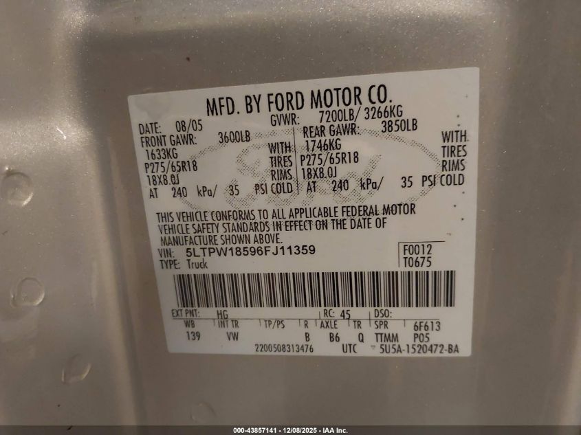 2006 Lincoln Mark Lt VIN: 5LTPW18596FJ11359 Lot: 43857141