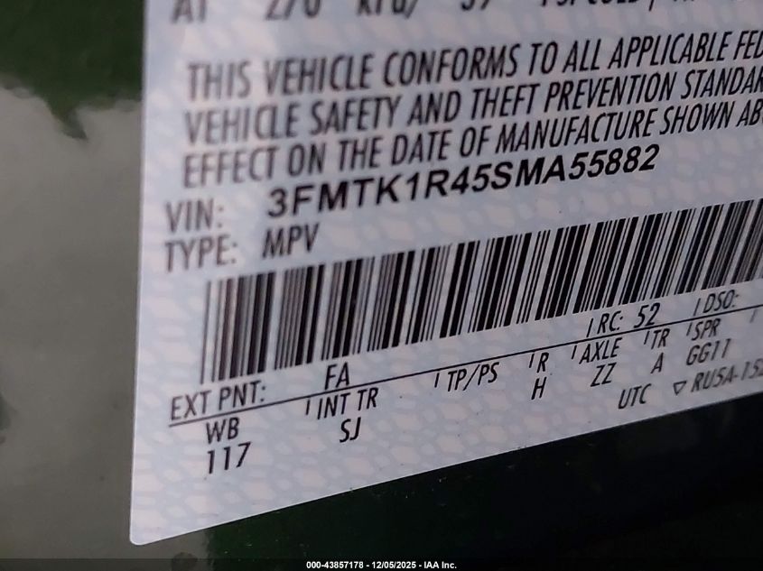 2025 Ford Mustang Mach-E Select VIN: 3FMTK1R45SMA55882 Lot: 43857178