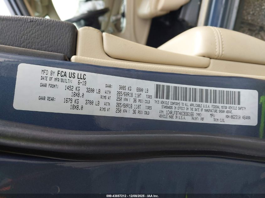 2019 Jeep Grand Cherokee Limited 4X4 VIN: 1C4RJFBT4KC836166 Lot: 43857212