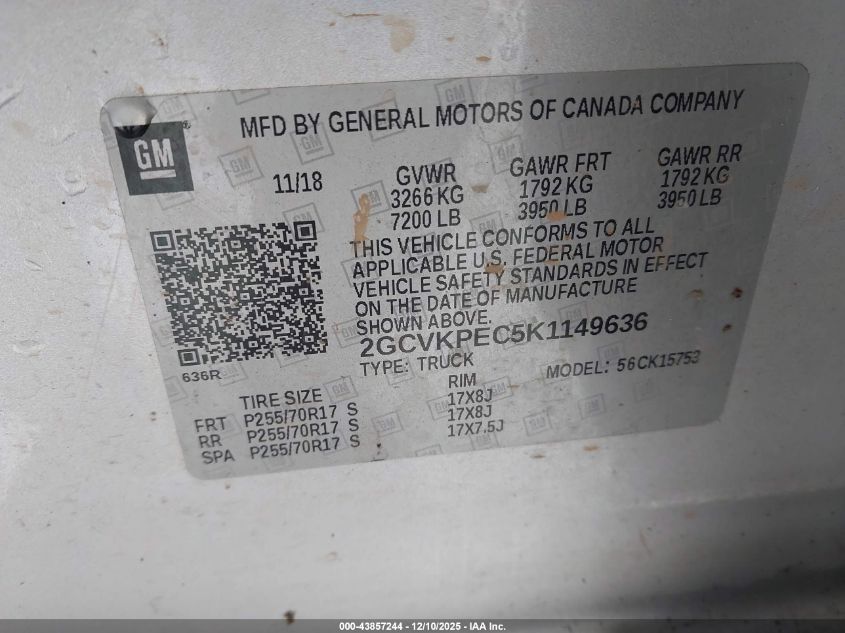 2019 Chevrolet Silverado 1500 Ld Lt VIN: 2GCVKPEC5K1149636 Lot: 43857244