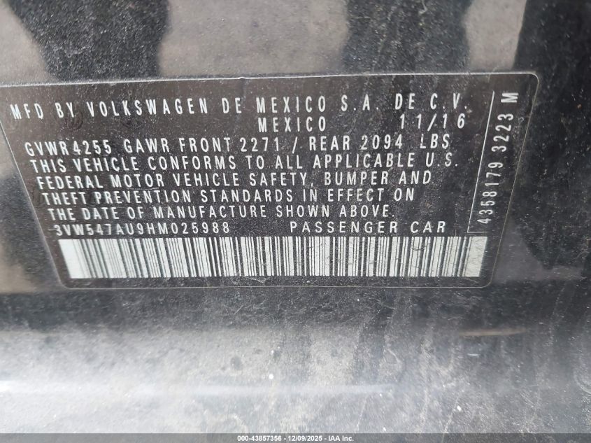 2017 Volkswagen Golf Gti Autobahn 4-Door/S 4-Door/Se 4-Door/Sport 4-Door VIN: 3VW547AU9HM025988 Lot: 43857356