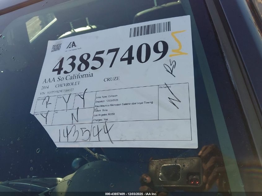 2014 Chevrolet Cruze Diesel VIN: 1G1P75SZ9E7166527 Lot: 43857409