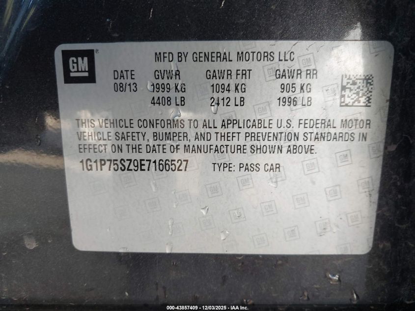 2014 Chevrolet Cruze Diesel VIN: 1G1P75SZ9E7166527 Lot: 43857409