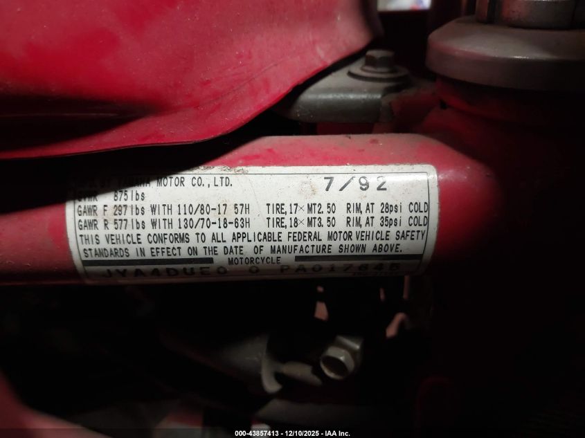 1993 Yamaha Xj600 S VIN: JYA4DUE00PA017645 Lot: 43857413