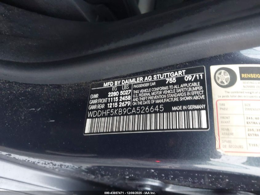 2012 Mercedes-Benz E 350 VIN: WDDHF5KB9CA526645 Lot: 43857471