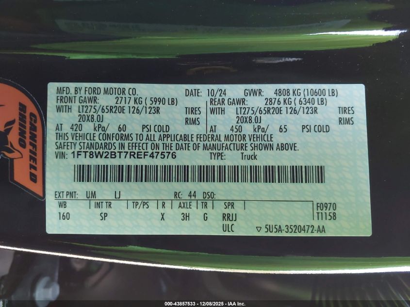 2024 Ford F-250 King Ranch VIN: 1FT8W2BT7REF47576 Lot: 43857533
