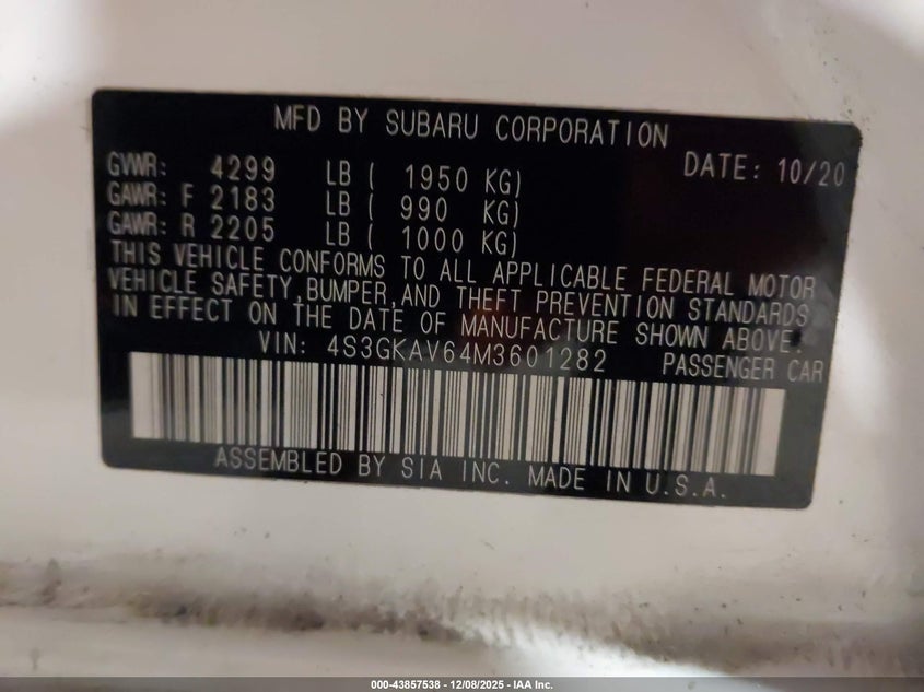 4S3GKAV64M3601282 2021 SUBARU IMPREZA photo no. 9