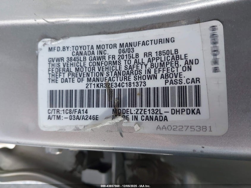 2T1KR32E34C181373 2004 TOYOTA MATRIX photo no. 9