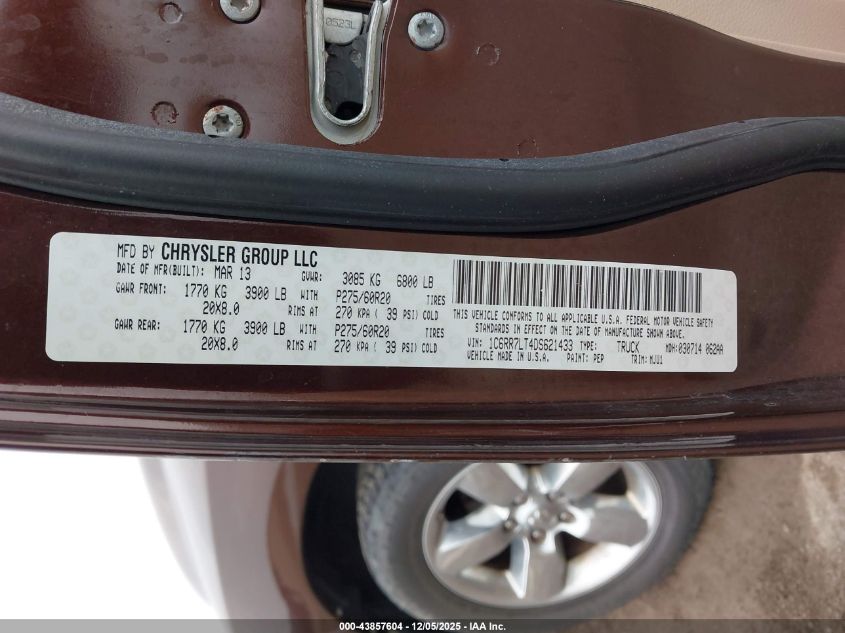 2013 Ram 1500 Lone Star VIN: 1C6RR7LT4DS621433 Lot: 43857604