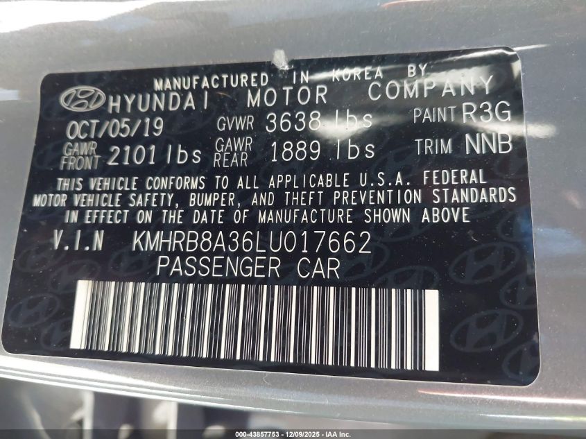 2020 Hyundai Venue Se VIN: KMHRB8A36LU017662 Lot: 43857753