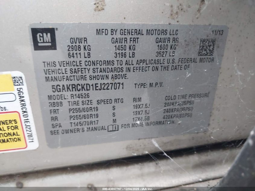 2014 Buick Enclave Premium VIN: 5GAKRCKD1EJ227071 Lot: 43857767