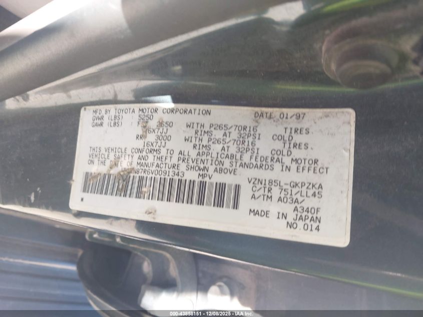 1997 Toyota 4Runner Sr5 V6 Limited VIN: JT3HN87R6V0091343 Lot: 43858151