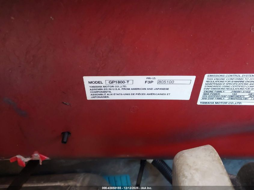2018 Yamaha Gp1800 VIN: GP1800YAMA28 Lot: 43858155