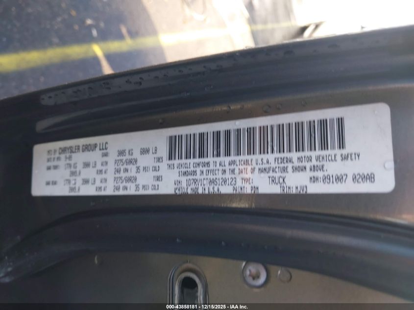 2010 Dodge Ram 1500 Slt/Sport/Trx VIN: 1D7RV1CT0AS120123 Lot: 43858181
