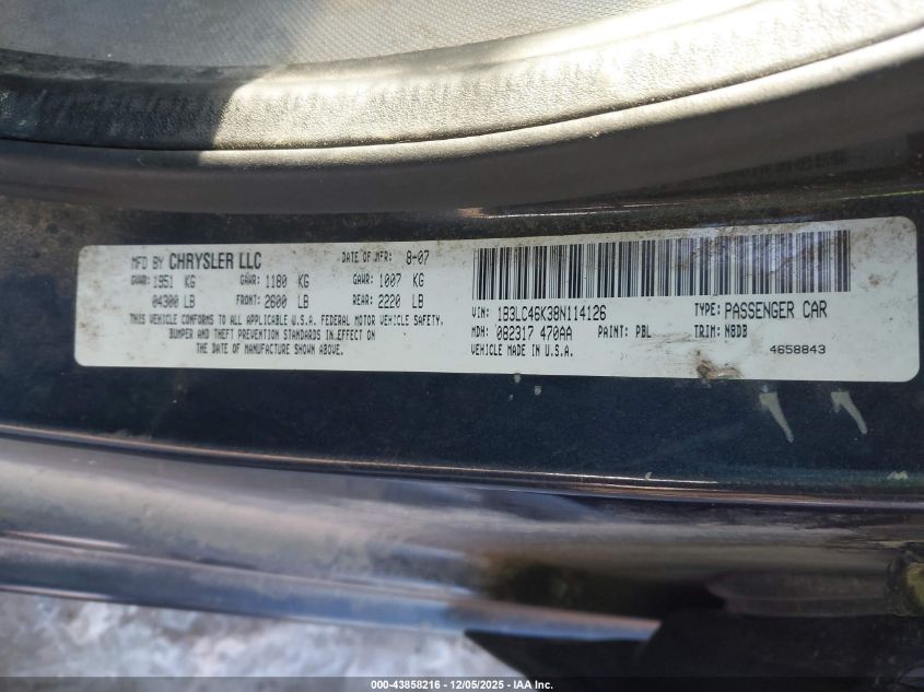 2008 Dodge Avenger Se VIN: 1B3LC46K38N114126 Lot: 43858216