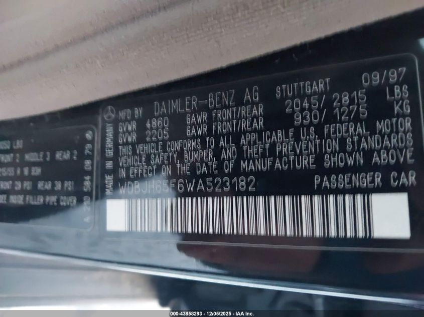 1998 Mercedes-Benz E 320 VIN: WDBJH65F6WA523182 Lot: 43858293