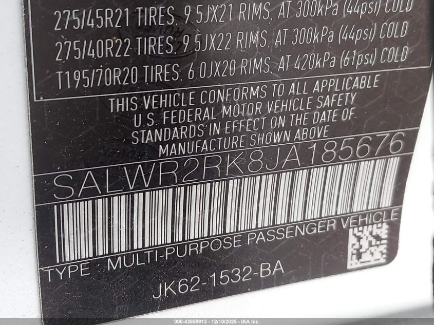 2018 Land Rover Range Rover Sport Hse Td6 VIN: SALWR2RK8JA185676 Lot: 43858913