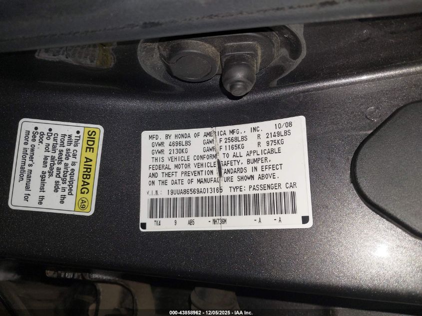2009 Acura Tl 3.5 VIN: 19UUA86569A013165 Lot: 43858962