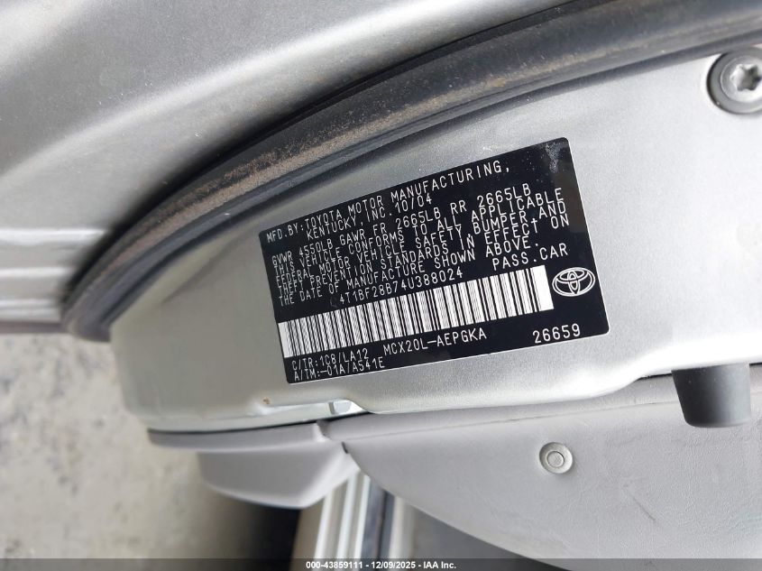 2004 Toyota Avalon Xls VIN: 4T1BF28B74U388024 Lot: 43859111