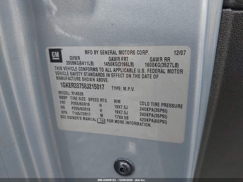 2008 GMC Acadia Slt-2 VIN: 1GKER33758J215017 Lot: 43859153