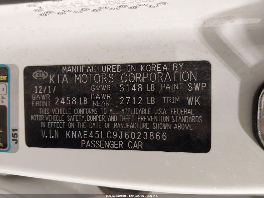 2018 Kia Stinger Gt1 VIN: KNAE45LC9J6023866 Lot: 43859169