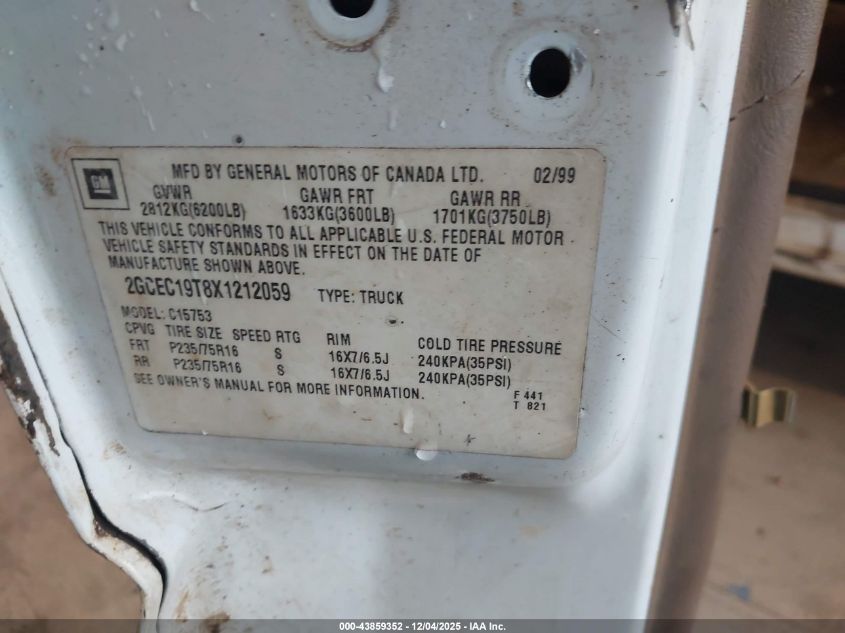 1999 Chevrolet Silverado 1500 Ls VIN: 2GCEC19T8X1212059 Lot: 43859352