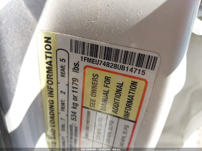 2008 Ford Explorer Eddie Bauer VIN: 1FMEU74828UB14715 Lot: 43859380
