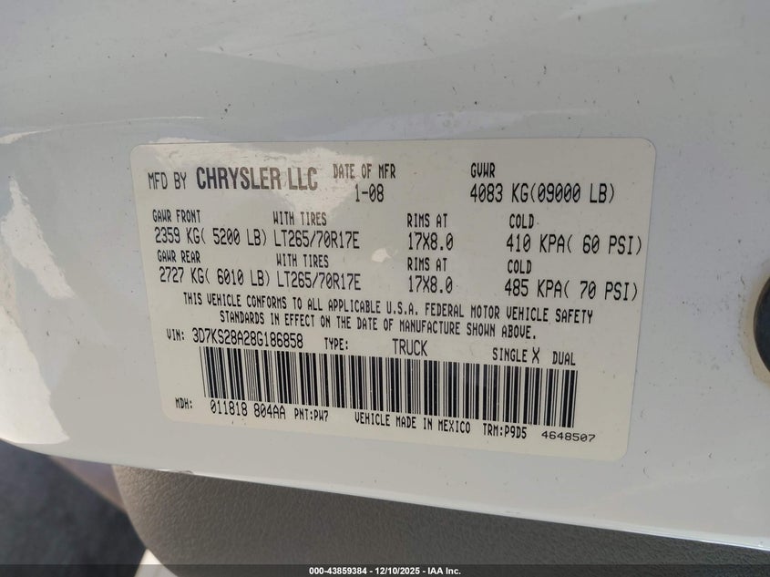 3D7KS28A28G186858 2008 DODGE RAM photo no. 9