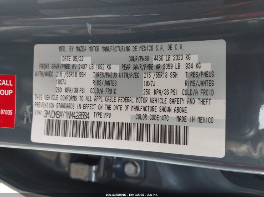 2022 Mazda Cx-30 2.5 Turbo VIN: 3MVDMBAY1NM428684 Lot: 43859395