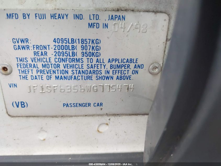 1998 Subaru Forester L VIN: JF1SF6356WG775474 Lot: 43859404