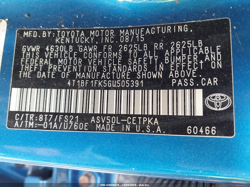 4T1BF1FK5GU505391 2016 TOYOTA CAMRY photo no. 9