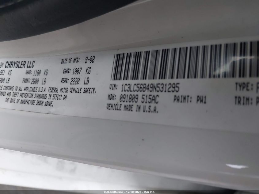 2009 Chrysler Sebring Touring VIN: 1C3LC56B49N531295 Lot: 43859549