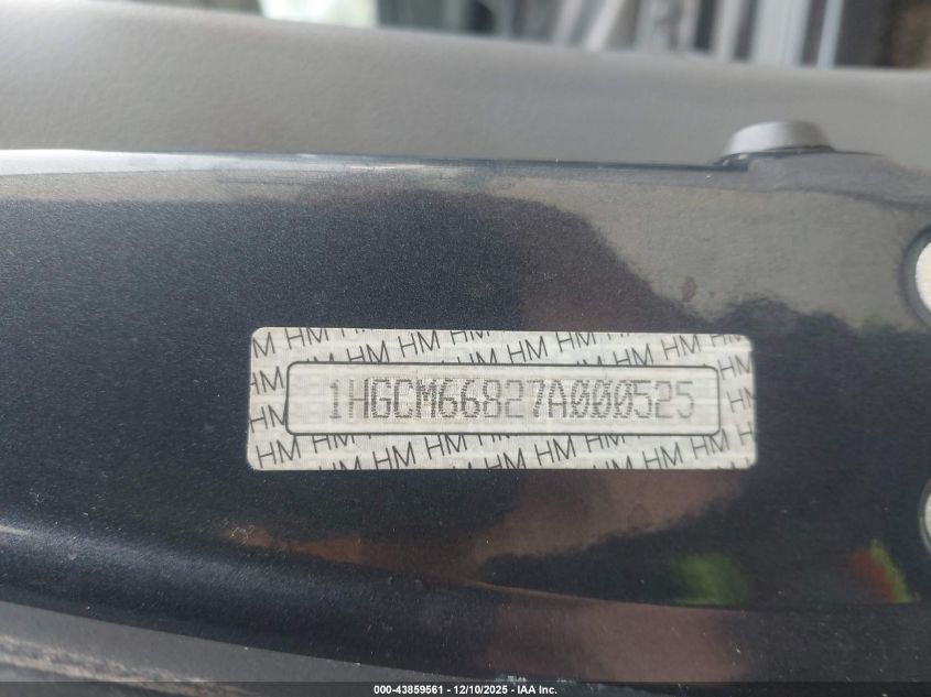 2007 Honda Accord 3.0 Ex VIN: 1HGCM66827A000525 Lot: 43859561