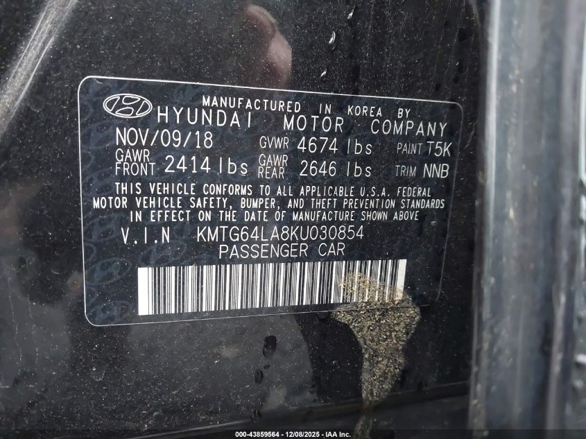 2019 Genesis G70 2.0T Advanced VIN: KMTG64LA8KU030854 Lot: 43859564