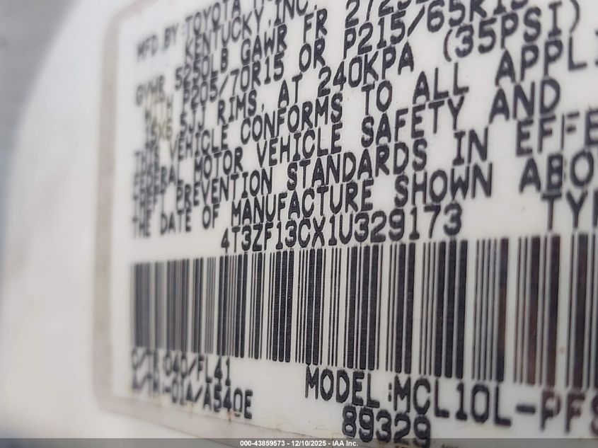 2001 Toyota Sienna Xle VIN: 4T3ZF13CX1U329173 Lot: 43859573