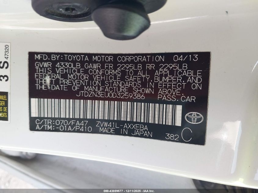 2013 Toyota Prius V Three VIN: JTDZN3EU0D3259386 Lot: 43859577