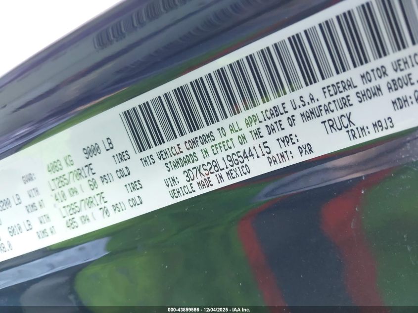 2009 Dodge Ram 2500 Slt VIN: 3D7KS28L19G544115 Lot: 43859586