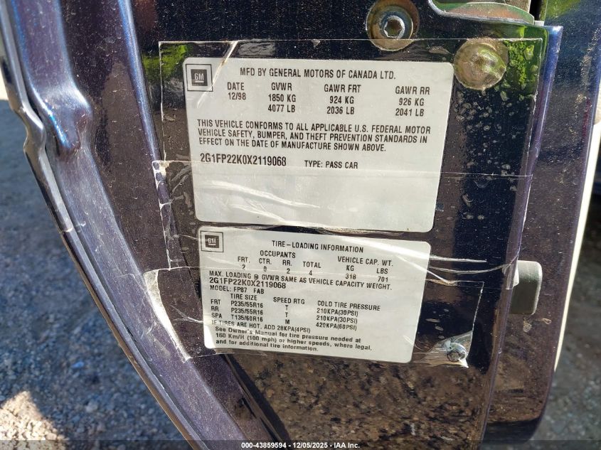 1999 Chevrolet Camaro VIN: 2G1FP22K0X2119068 Lot: 43859594