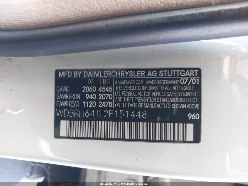 WDBRH64J12F151448 2002 MERCEDES-BENZ C-KLASSE photo no. 9