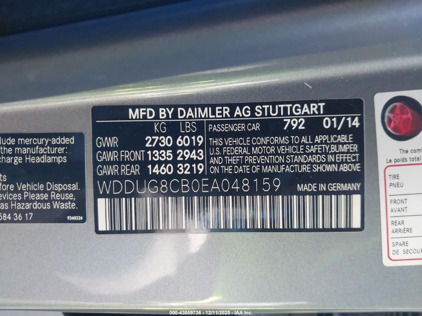 2014 Mercedes-Benz S 550 VIN: WDDUG8CB0EA048159 Lot: 43859736