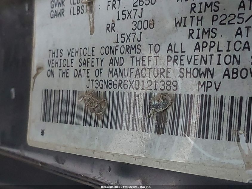 1999 Toyota 4Runner Sr5 V6 VIN: JT3GN86R6X0121389 Lot: 43859845