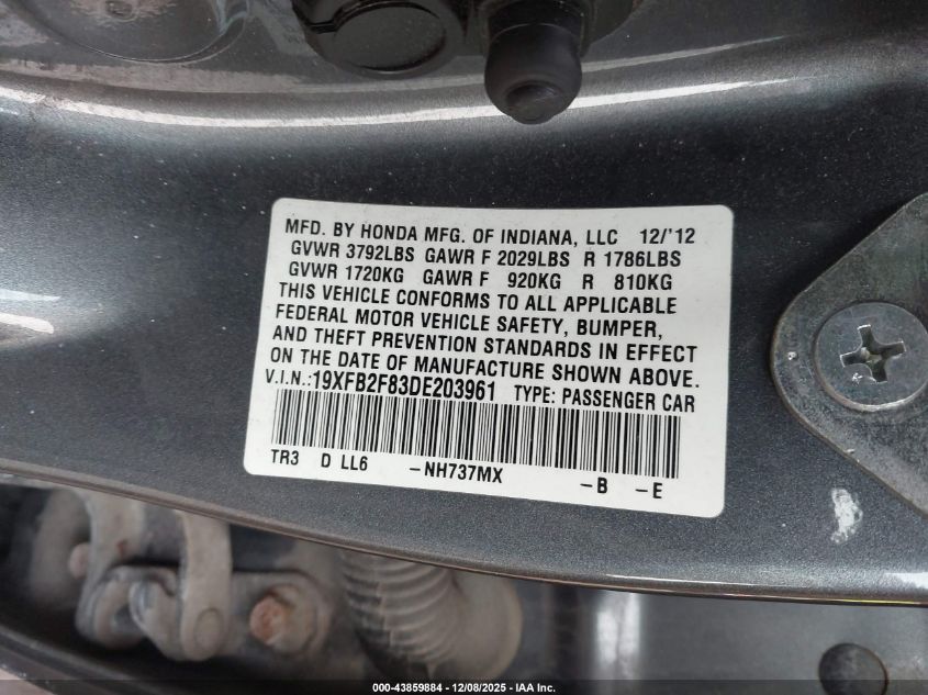 2013 Honda Civic Ex VIN: 19XFB2F83DE203961 Lot: 43859884