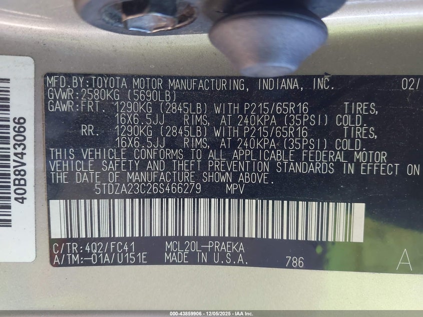 5TDZA23C26S466279 2006 TOYOTA SIENNA photo no. 9