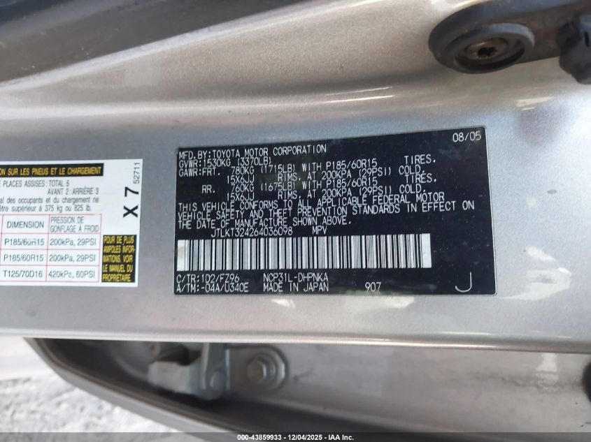 2006 Scion Xb VIN: JTLKT324264036098 Lot: 43859933