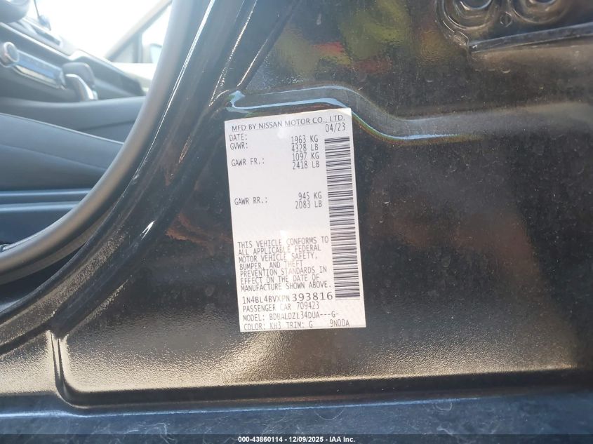 2023 Nissan Altima S Fwd VIN: 1N4BL4BVXPN393816 Lot: 43860114