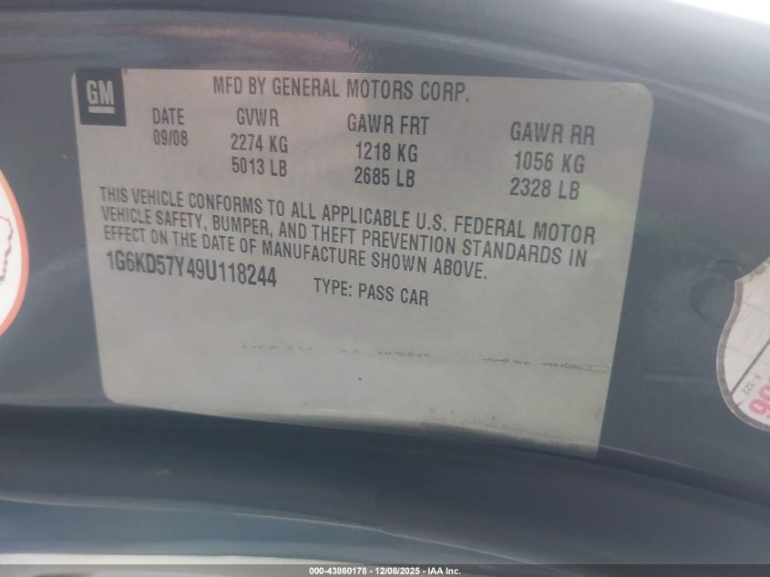 2009 Cadillac Dts 1Sc VIN: 1G6KD57Y49U118244 Lot: 43860178