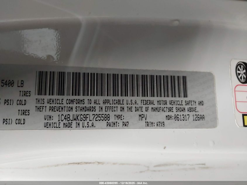 2015 Jeep Wrangler Unlimited Sport Rhd VIN: 1C4BJWKG9FL725588 Lot: 43860395