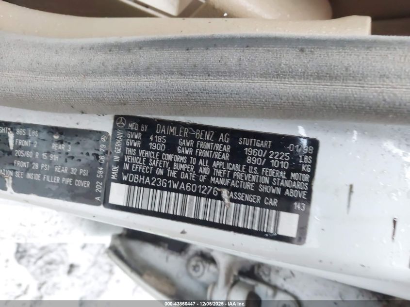 1998 Mercedes-Benz C 230 VIN: WDBHA23G1WA601276 Lot: 43860447